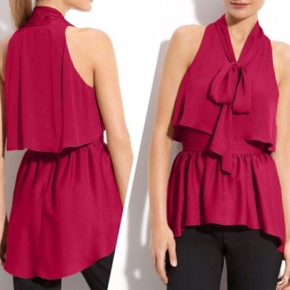 BCBGMaxAzria Celline Flowy Blouse in Sangria Red - Neck Tie - Sz S